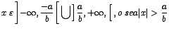 $\displaystyle {x\; \varepsilon \left]-\infty, \frac{-a}{b}\right[ \bigcup \left]\frac{a}{b}, +\infty, \right[, o\; sea \vert x\vert>\frac{a}{b}}$