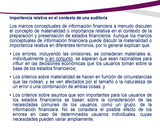 Escribir cúbico Huérfano NIA 320 Importancia relativa o materialidad en la planificación y ejecución  de la auditoría