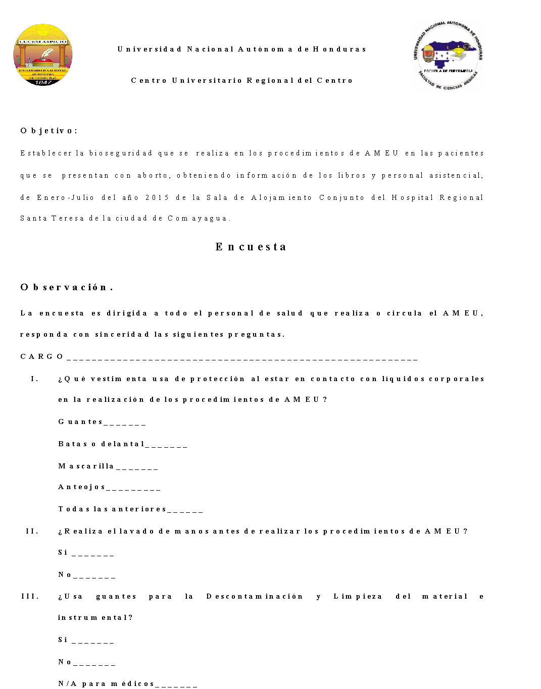 Investigacion De Bioseguridad En Los Procedimientos De Ameu Hospital Santa Teresa Honduras Pagina 3 Monografias Com